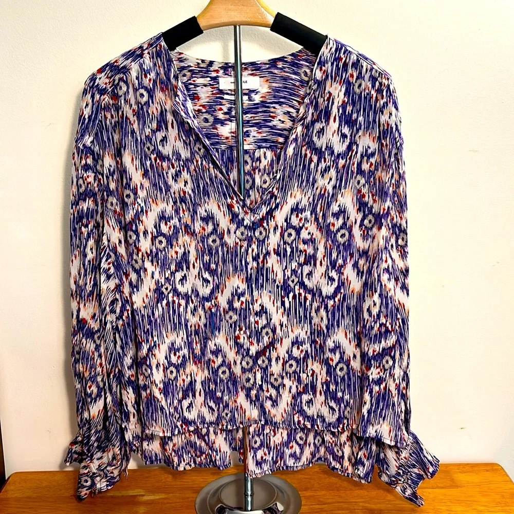 Isabel Marant Étoile yacah Blouse SilkFeather Print Ikat Purple Size 40 (M) - Picture 4 of 13